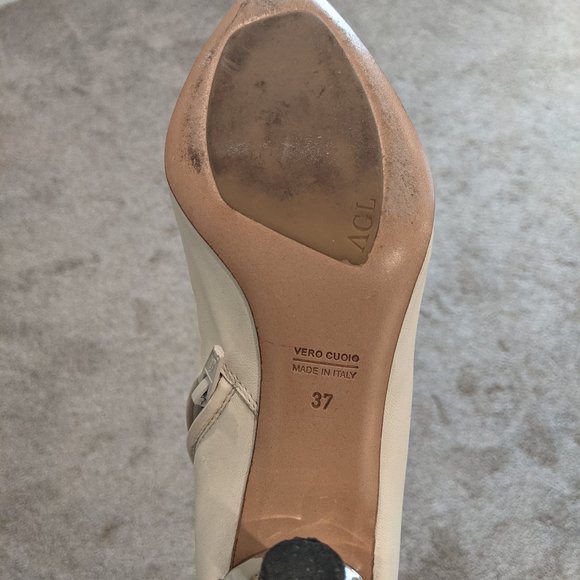 AGL Bootie Off-White Calf Leather with Metallic Kitten Heel - Picture 11 of 11